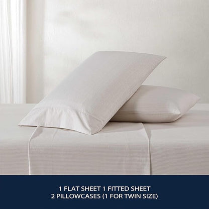 Nautica - King Bed Sheets, Lightweight Cotton Percale Bedding Set with Matching Pillowcases, Crisp & Cool, Oeko-Tex Certified (Penny Pinstripe Brown)