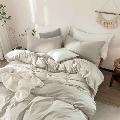 Linen Grey Duvet Cover Full Size 90inch x 80inch,100% Washed Cotton Duvet Cover with Zipper Closure and 2 Pillowcases, Color of New Nature Linen
