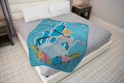 Jay Franco Kids Plush Throw Blanket – Soft & Cozy Fleece Throw for Bedroom & Couch Décor, Official Licensed Product, Blue - Disney Princess Cinderella, 46x60 - Throw Blanket