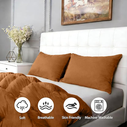 Simple&Opulence 100% Linen Pillowcases Basic Style Solid Color Set of 2, Queen Size Stone Washed Flax Pillow Cover Envelope Closure (20''x30'', Rust)