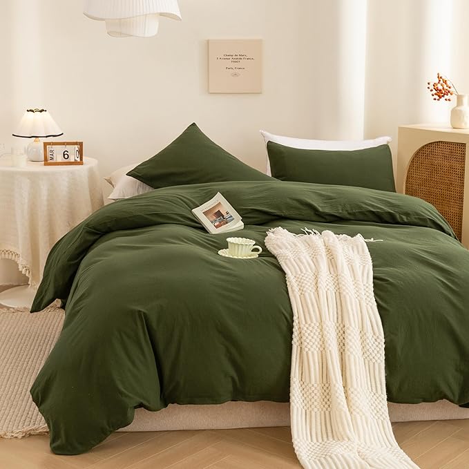 ECOCOTT 3 Pieces Duvet Cover Super King Size 100% Washed Cotton 1 Duvet Cover with Zipper and 2 Pillowcases, Ultra Soft and Breathable Cozy Simple Style Bedding Set (108''x98'')