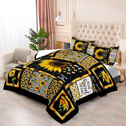 Sunflower Bedding - King Quilt, Comforter, Bedding Sets for Girls & Boys - Boho, Western Style, Yellow Sunflower Pattern