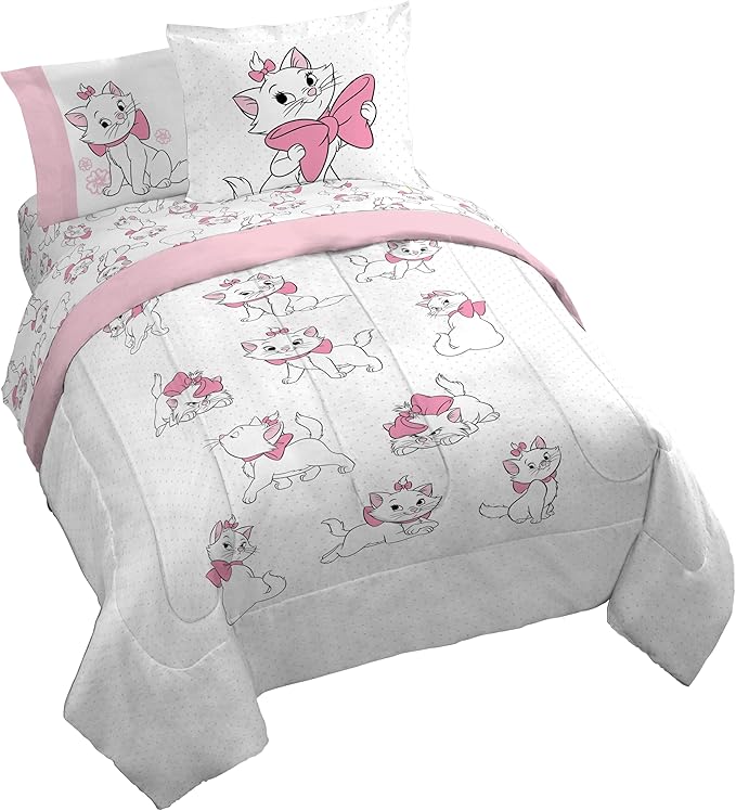 Jay Franco Kids Comforter Set Includes Sheets and Pillow Covers - Soft and Cozy Bed Set for Stylish Room Decor, White - Aristocats, 7 Piece Queen Size Bedding