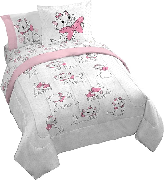 Jay Franco Kids Comforter Set Includes Sheets and Pillow Covers - Soft and Cozy Bed Set for Stylish Room Decor, White - Aristocats, 7 Piece Queen Size Bedding