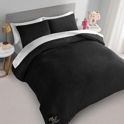Juicy Couture Black Velour Twin/Twin XL Comforter Set - 2 Piece Luxury Bedding Ensemble