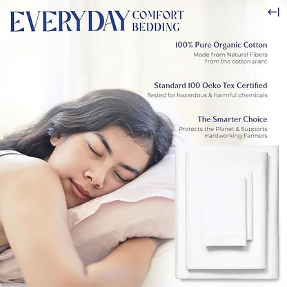 Mayfair Linen 100% Organic Cotton Sheets King Size - 4 PC White Organic Cotton Percale Sheets King Set, Soft, Cooling & Breathable Bedsheets, 16" Deep Pocket Hotel Bedding Set - GOTS Certified