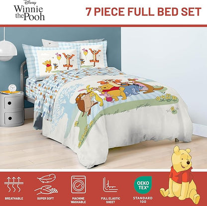 Jay Franco Kids Comforter Set Includes Sheets and Pillow Covers - Soft and Cozy Bed Set for Stylish Room Decor, Official Licensed Bedding, White - Winnie The Pooh, 7 Piece Full