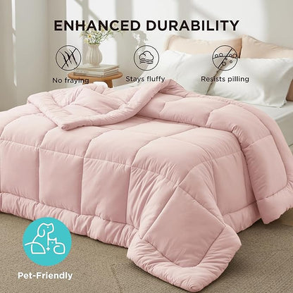 Bedsure Comforter Duvet Insert - Quilted Comforters Full Size, All Season Duvet, GentleSoft Down Alternative Bedding Blanket, with 8 Tabs, Gifts for Women/Men, Pink, Full 86 x 82 Inches