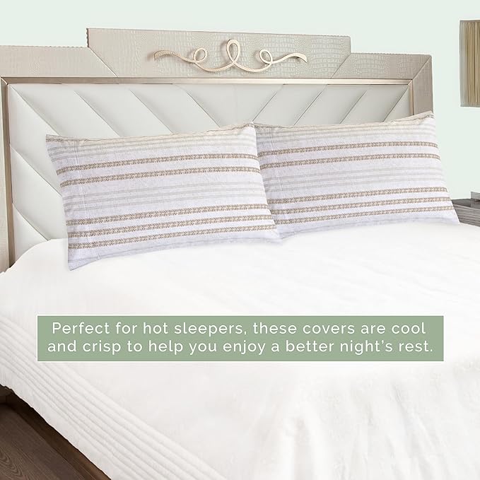 Elegant Comfort Ultra Soft Set of 2 Striped Print Pillowcases - 1500 Premium Hotel Quality Microfiber, Soft and Smooth Envelope Closure 2-Piece Pillow Covers - Standard/Queen, Traci Linen
