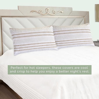 Elegant Comfort Ultra Soft Set of 2 Striped Print Pillowcases - 1500 Premium Hotel Quality Microfiber, Soft and Smooth Envelope Closure 2-Piece Pillow Covers - Standard/Queen, Traci Linen