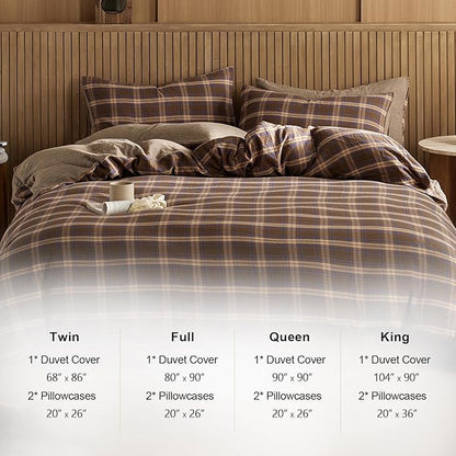 EAVD Vintage Style Brown&Blue Buffalo Plaid Duvet Cover Set Queen Soft 100% Cotton Muslin Blue Brown Grid Gingham Bedding Set with 2 Pillowcases Farmhouse Gingham Duvet Cover with Zipper Closure