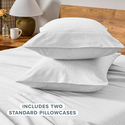 Bare Home Flannel King Pillowcases Set of 2-100% Cotton - Velvety Soft & Cozy - Double Brushed Heavyweight Flannel Pillowcases (King Pillowcase Set of 2, White)