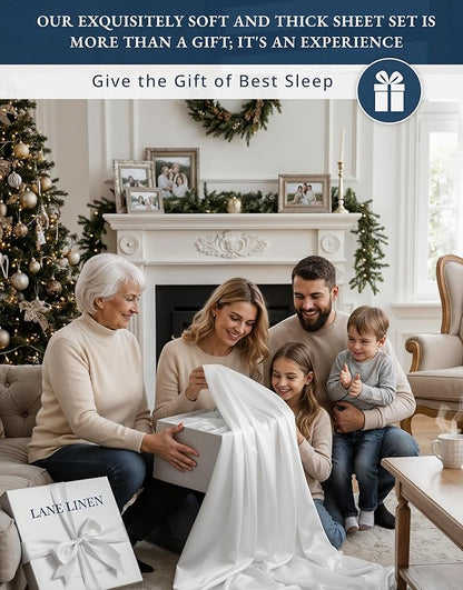 LANE LINEN 100% Egyptian Cotton Full Size Bed Sheets, Soft & Comfy Luxury Hotel Style Thick Full Size Sheets, Fully Elasticized Reinforsed Seams No Pill Natural Cooling - White Sheets