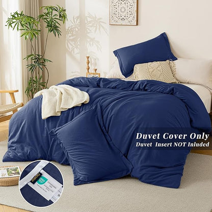 MILDLY Super Soft Duvet Cover 2pcs - 100% Washed Microfiber Navy Blue Comforter Cover Set with Zipper Closure & Corner Ties (No Comforter)