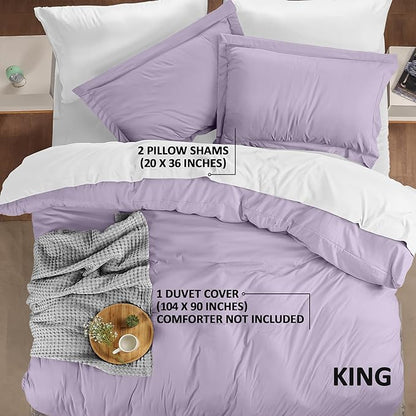 Utopia Bedding Duvet Cover King Size - 3 Piece with Zipper Closure - 1 Comforter Cover 104X90 Inches & 2 Pillow Shams 20X36 Inches (Lavender) Comforter Not Included