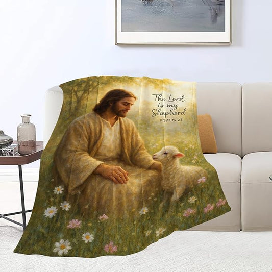 Christian Jesus Lamb Blanket Super Soft Warm Fluffy Fleece Flannel Religious Bible Throw Blanket Cozy Fuzzy Plush Stuff Bedding Blankets Gifts for Women Kids Boys Girls Adults 60"X50"