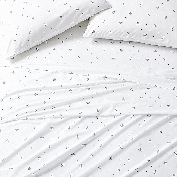 Nautica - Twin Sheet Set, Crisp & Tailored Cooling Sheets with a Smooth Cotton Percale Lightweight Feel - Bed Sheets with Matching Pillowcase & Fitted Sheet (Star Spangled Coastal Navy)