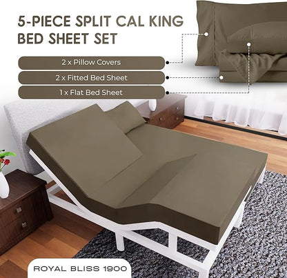 Split California King Sheets Sets - 5 Pcs Set- Split California King Sheets Sets - California King Split Sheet Sets for Adjustable Bed - Cal King Split Adjustable Bed Sheets (Taupe)