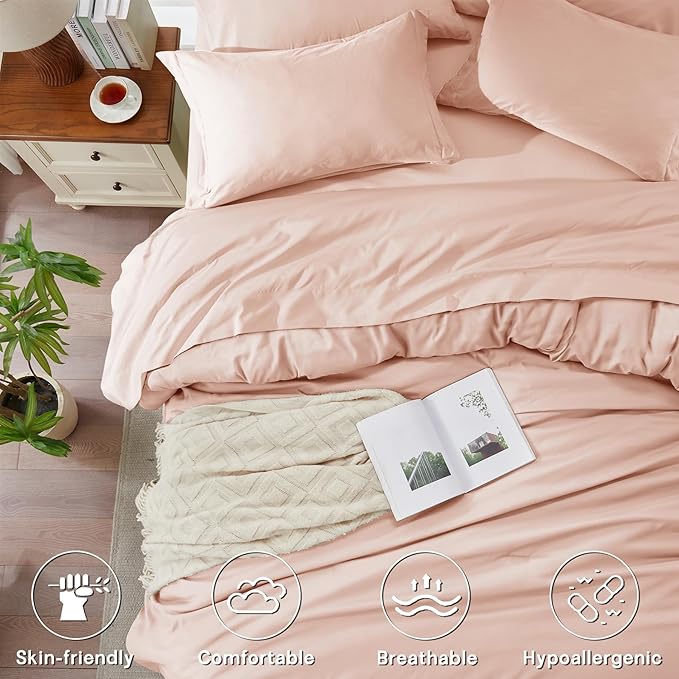 Anluoer Pink King Comforter Set 7 Pieces, Bed in a Bag with Sheets, All Season Bedding Sets with 1 Comforter, 2 Pillow Shams, 2 Pillowcases, 1 Flat Sheet, 1 Fitted Sheet