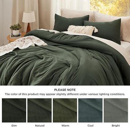 Bedsure Queen Comforter Set, Dark Green Soft Prewashed Bedding for All Seasons, 3 Pieces GentleSoft™ Bed Set, 1 Lightweight Comforter (90"x90") and 2 Pillowcases (20"x26")