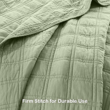 HORIMOTE HOME 100% Cotton Quilt Set Queen Size, Sage Green Pre-Washed Bedspreads Coverlet Set in Geometric Pattern, Cozy Lightweight Stitching Decorative Bedding Cover with 2 Shams for All Season
