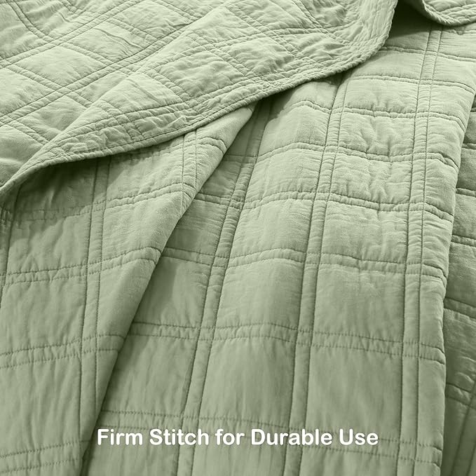 HORIMOTE HOME 100% Cotton Quilt Set King Size, Sage Green Pre-Washed Bedspreads Coverlet Set in Geometric Pattern, Cozy Lightweight Stitching Decorative Bedding Cover with 2 Shams for All Season