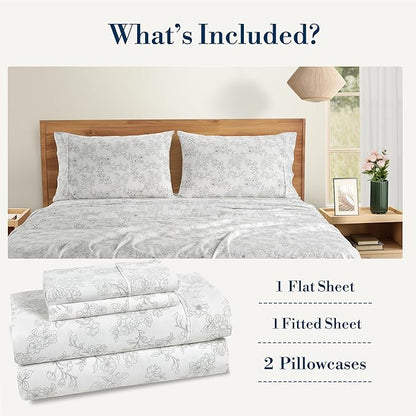 Casa Platino 100% Cotton Twin XL Sheet Set – 4 Piece Twin XL Sheet Set Twin XL with Crisp Cool & Soft Feel, with 15 Inch Deep Pocket Fitted Sheet, Breathable & Cozy for a Good Nights Sleep – Ashpetal