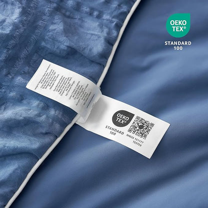 Cozy Bliss Cooling Comforter Seersucker Plaid Twin Size, Q-Max 0.45 Lightweight Cooling Blanket, Breathable Silk Smooth Summer Bedding Quilt for Hot Sleepers Night Sweats Denim Blue