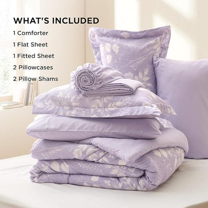 Bedsure King Size Comforter Set - 7 Pieces Floral Lavender Soft Bedding Sets, King Bed in a Bag with Botanical Flowers Comforter, Sheets, Pillowcases & Shams