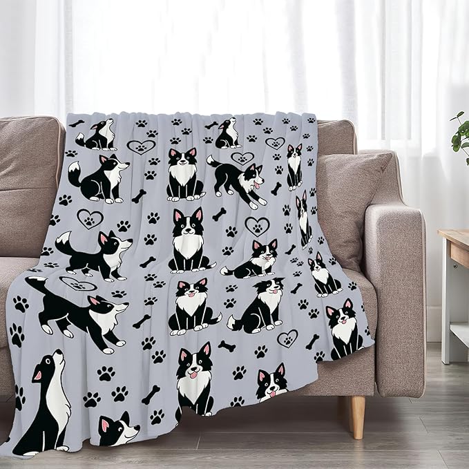 Border Collie Blanket Super Soft Warm Fluffy Fleece Flannel Dog Throw Blanket Cozy Fuzzy Plush Stuff Bedding Blankets Gifts for Women Kids Boys Girls Adults 80"X60"