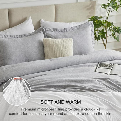 CozyLux Oversized King Comforter Set, 3 Pieces 120x98 Light Grey Soft Luxury Cationic Dyeing Bedding Set, Light Gray Breathable Lightweight Bed Set with 1 Down Alternative Comforter and 2 Pillow Shams