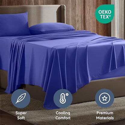 Nestl Queen Sheet Set - Luxury 1800 Ultra-Soft Microfiber Bed Sheets - Double Brushed - Deep Pockets - Easy Fit - 4 Piece Set - Bedding Sheets & Pillowcases (Queen, Royal Blue)