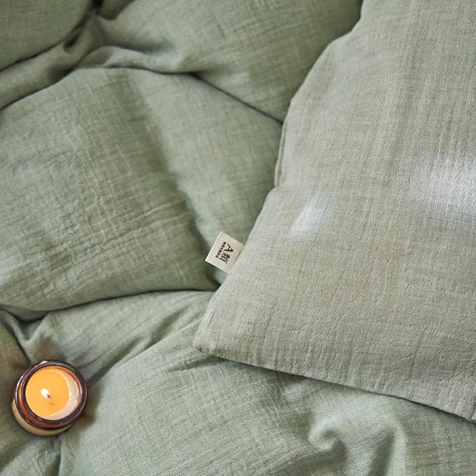 EAVD Solid Mint Green Duvet Cover Queen Soft Breathable 100% Cotton Muslin Linen Like Gauze Comforter Cover with 2 Pillowcases Modern Simple Mint Green Comforter Cover with Zipper Closure