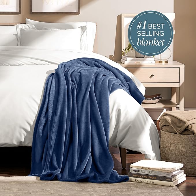 Bare Home Fleece Blanket - King Size - Ultra-Soft Lightweight for Bed, Sofa, and Couch - Luxury Microplush - Cozy Warm Blanket (King, Dark Blue)