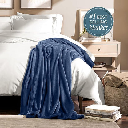 Bare Home Fleece Blanket - Full/Queen - Ultra-Soft Lightweight for Bed, Sofa, and Couch - Luxury Microplush - Cozy Warm Blanket (Full/Queen, Dark Blue)