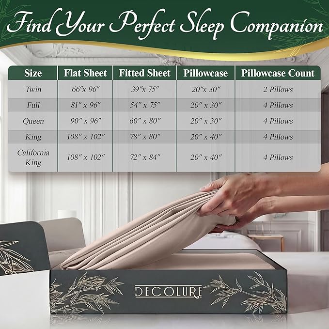 DECOLURE 100% Viscose Derived from Bamboo Sheets King Size - Luxury 6 Pc Naturally Cooling Sheets, Ultra Soft Bed Set - Deep 17" Pockets, Durable Double Stitching, Oeko Tex Standard (Light Pink)