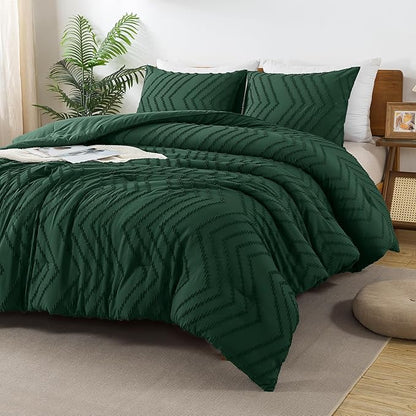 Andency Emerald Green Oversized Super King Plus Comforter Set 128x120, Extra Large King Size Comforter Oversize Boho Soft Warm Bedding Comforter Sets, 3 Pieces Aesthetic Chevron Textured Bedding