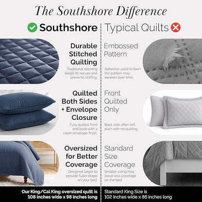 Southshore Fine Living, Inc. Lightweight Quilt King Size Bedding Set, Pet Hair Resistant Bedding Oversized King Size Quilt Coverlet Set w/2 Shams, Blue Coverlet Quilted Bedspread, Dark Blue Quilts