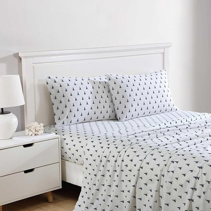 Nautica - Sheets, Cotton Percale Bedding Set with Matching Pillowcase, Crisp & Cool, Deep Pocket (Windtale Boat Navy, Twin)