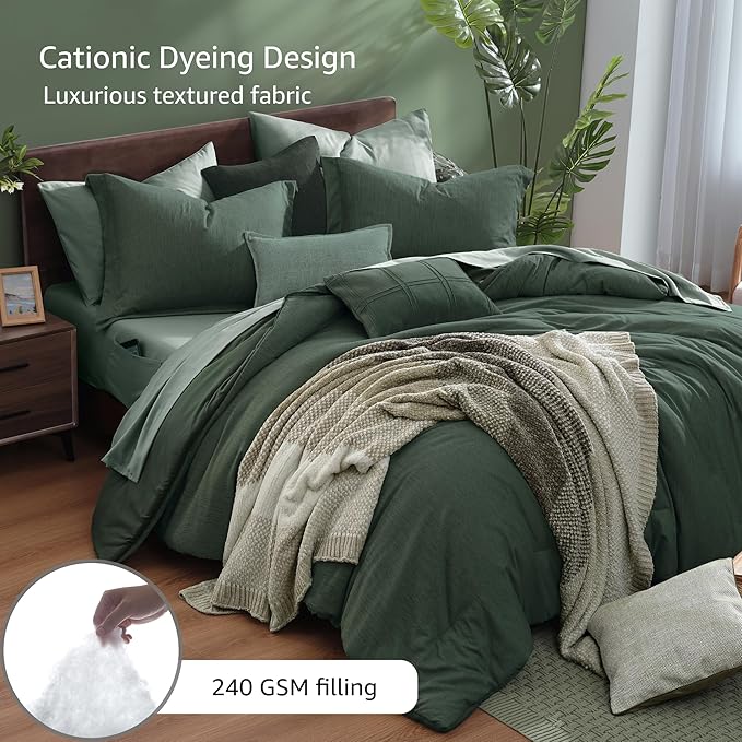 Monbix Oversized King Comforter Set - 7 Pieces Cationic Dyeing Deep Forest Bed in a Bag Bed Sets with Comforter, Sheets, Pillowcases & Shams, Reversible Bedding Comforters Sets