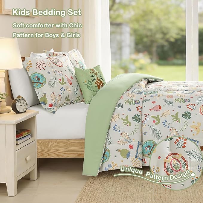 Twin Comforter Set for Girls-3 Pieces Forest Friends Twin Bedding Set with 1 Comforter, 1 Decor Pillow, 1 Pillow Sham