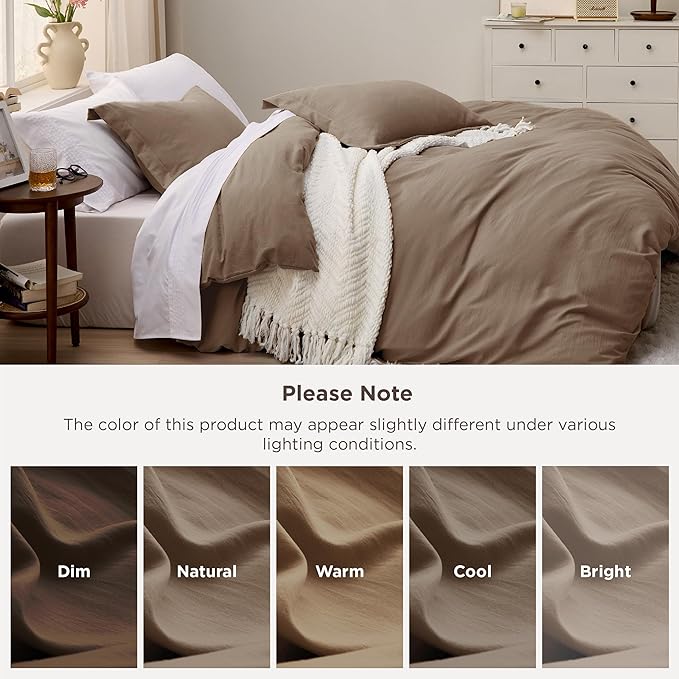Bedsure Coffee Duvet Cover Queen Size - 3 Pieces Prewashed Cotton-Like Polyester Extra Soft Bedding Set, Includes 1 Duvet Cover 90x90 Inches with Zipper Closure & 2 Pillow Shams, No Comforter