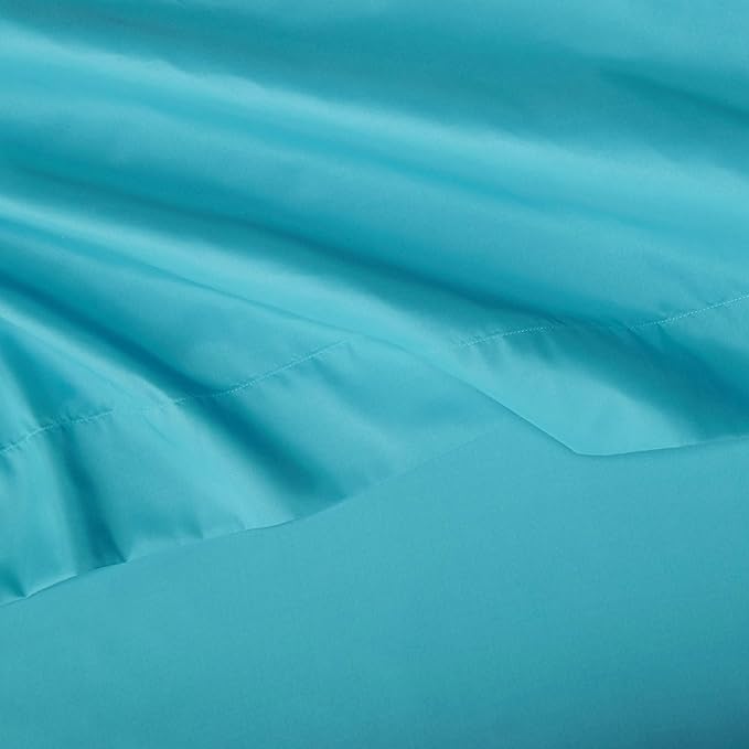 Amazon Basics Kid's Breathable Soft Microfiber 4-Piece Sheet Set, Easy-Wash, Full, Bright Aqua, Solid
