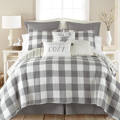 Levtex Home - Camden Quilt Set -Twin Quilt + One Standard Pillow Sham - Buffalo Check in Grey and Cream - Quilt Size (68 x 86 in.) and Pillow Sham Size (26 x 20 in.) - Reversible Pattern - Cotton