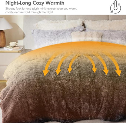 Intelligent Design Brielle, Long Shaggy Faux Fur Comforter Set, Plush Reverse, Trendy Ombre Design, Modern, Cozy All Season Bedding, Matching Sham, Twin/Twin XL(66"x90") Grey 2 Piece