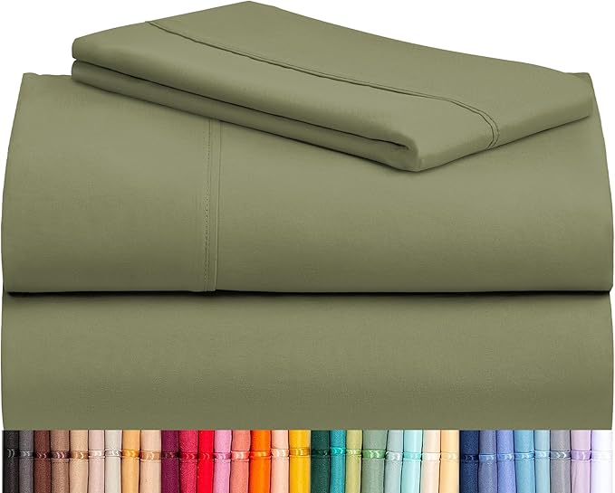 LuxClub 3 PC Sheet Bed Sheets Deep Pockets 18" Eco Friendly Wrinkle Free-Kids-Fitted Sheets Machine Washable Hotel Bedding Silky Soft - Olive Twin