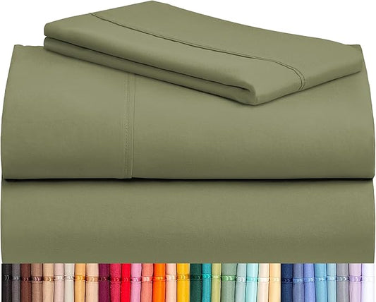 LuxClub 3 PC Sheet Bed Sheets Deep Pockets 18" Eco Friendly Wrinkle Free-Kids-Fitted Sheets Machine Washable Hotel Bedding Silky Soft - Olive Twin