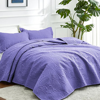 Love's cabin Oversized King Size Quilt Bedding Set Deep Purple Bedspreads - Oversized King Lightweight Bedspread Comforter - Coin Pattern Coverlet for All Season - 3 Pieces (1 Quilt, 2 Pillow Shams)