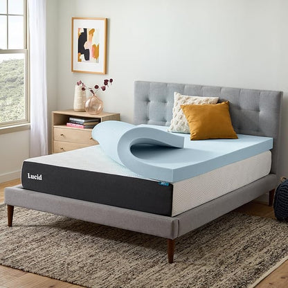 Lucid 4 Inch Memory Foam Mattress Topper, Twin Size – Cooling Gel Bed Topper – Preassure-Relieving Ultra Plush Feel – Ventilated Breathable Design – CertiPur Certified - Dorm Room Essentials