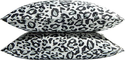 NTBAY 2 Pack Satin Queen Pillowcases for Hair and Skin, Luxurious and Silky Leopard Printed Pillow Cases with Envelope Closure, 20x30 Inches, Black and White